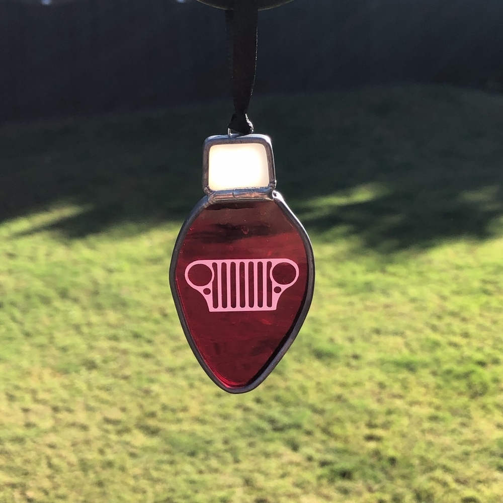 Stained Glass Bulb Ornament Suncatcher Jeep Grill